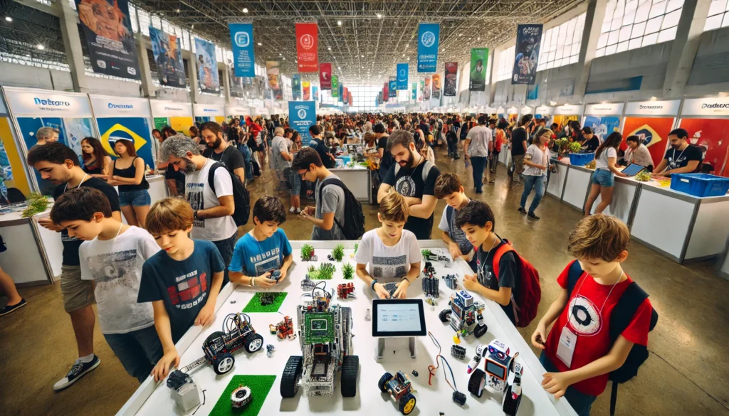 Feira de inova&ccedil;&atilde;o com estudantes e projetos maker apresentados ao p&uacute;blico em Vit&oacute;ria, Esp&iacute;rito Santo.