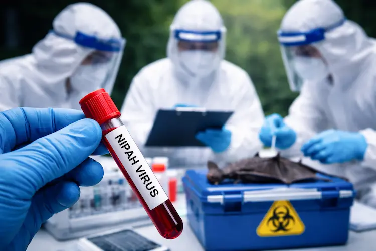 Profissionais de saúde usando equipamentos de proteção individual em ambiente hospitalar, representando vigilância e resposta a surtos de doenças infecciosas.