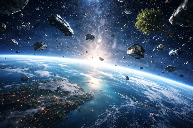 Ilustração científica da Terra vista do espaço com distorções sutis no campo gravitacional, representando debates sobre o chamado apagão gravitacional na Terra em 2026.