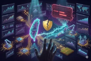 Um mapa de Taiwan está no centro, conectado a um cronômetro alarmante de 'RESERVA: 11 DIAS' no Estreito de Ormuz, ilustrando como o bloqueio energético paralisaria chips e agricultura. O escudo de segurança aparece quebrado. Imagem sem texto verbal."