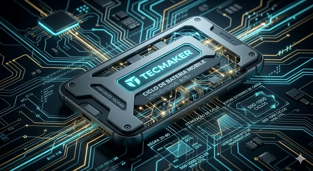 Visão macro de um módulo de bateria slim com fluxos de energia 20-80 no TecMaker.