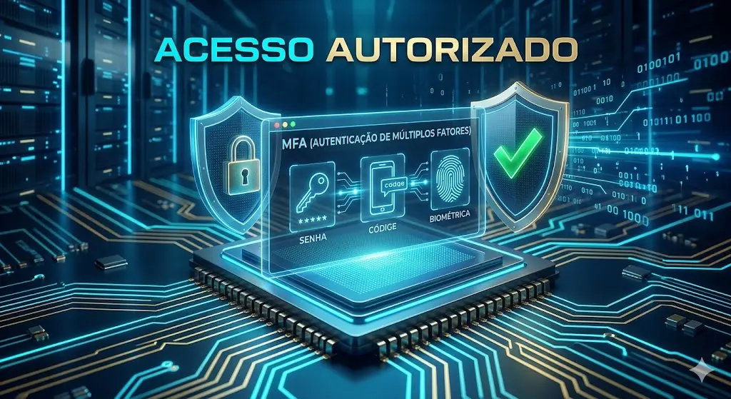 Visão macro de um chip com interface flutuante MFA de segurança no TecMaker.