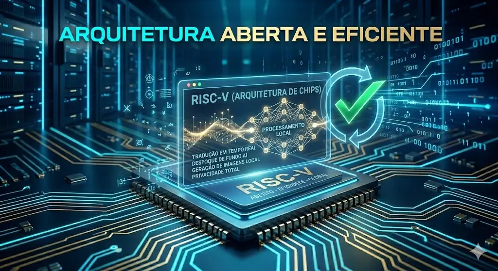 Visão macro de um chip com interface flutuante RISC-V de IA no TecMaker.