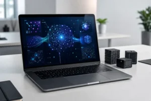 notebook executando inteligência artificial local com Ollama em ambiente de trabalho limpo.