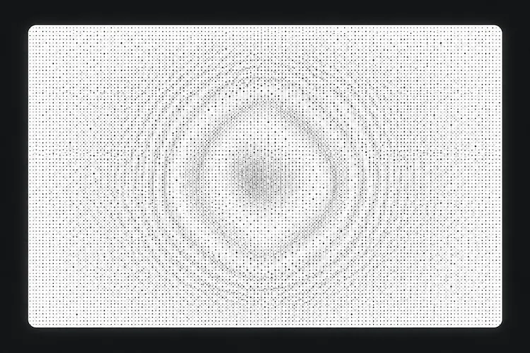 Painel branco com milhares de pontos pretos formando um padr&atilde;o oculto em movimento, representa&ccedil;&atilde;o visual da Ghost Font.